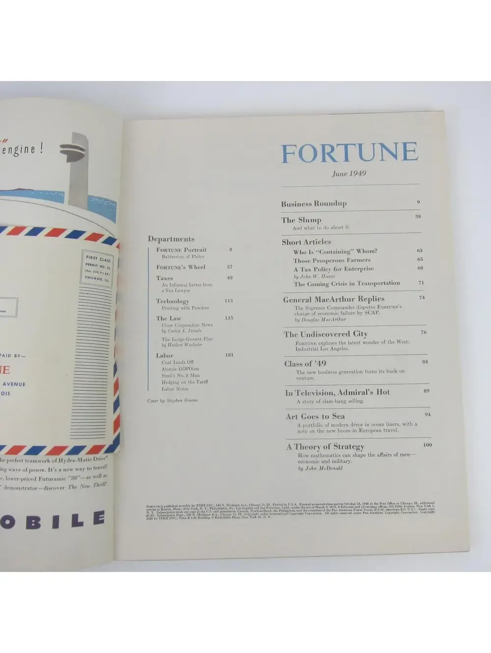 Vintage FORTUNE Magazine June 1949 Stephen Greene Cover Oldsmobile Cadillac Ads